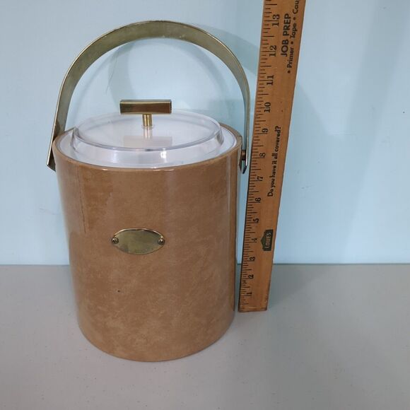 Vintage Ice Bucket George Briard Gold Wood Grain Trim bar cart mid centu… - Picture 2 of 6